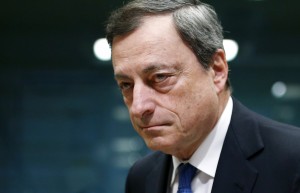 European Central Bank (ECB) President Mario Draghi looks on at the start of a euro zone finance ministers meeting in Brussels February 16, 2015. Greece and its creditors made little progress in recent days towards an interim funding deal, officials involved in the talks said, citing wide differences over how the Athens government can deliver on election promises and satisfy lenders.  REUTERS/Francois Lenoir (BELGIUM - Tags: POLITICS BUSINESS HEADSHOT)