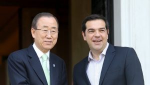 Ο πρωθυπουργός Αλέξης Τσίπρας συναντάται  με τον Γενικό Γραμματέα του ΟΗΕ Μπαν Κι - μουν ( Ban Ki-moon) στο  Μέγαρο  Μαξίμου , Σάββατο 18 Ιουνίου 2016. O Γενικός Γραμματέας του ΟΗΕ πραγματοποιεί διήμερη επίσκεψη στην Ελλάδα . ΑΠΕ-ΜΠΕ/ΑΠΕ-ΜΠΕ/Παντελής Σαίτας