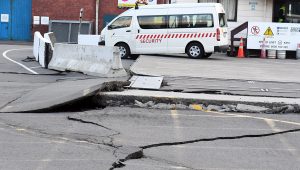 epa05630182 Cracks have appeared in roads around Centre Port, after a 7.5 earthquake based around Cheviot in the South island shock the capital, in Wellington, New Zealand, early 14 November 2016. According to reports, a 7.8 magnitude earthqauke has hit New Zealand overnight, triggering a tsunami warning for the east coast of the country. EPA/ROSS SETFORD NEW ZEALAND OUT