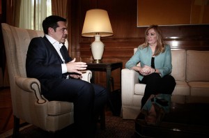 Greek Prime Minister Alexis Tsipras meets the new elected leader of PASOK political party, Fofi Genimata, at Maximos Mansion in Athens, Greece on June 16, 2015. / Συνάντηση του Πρωθυπουργού Αλέξη Τσίπρα με την νεα αρχηγό του ΠΑΣΟΚ, Φώφη Γεννηματά, Αθήνα στις 16 Ιουνίου 2015.
