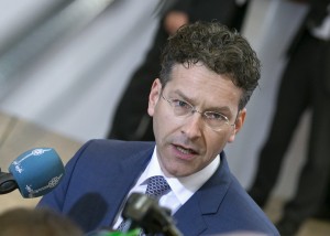 Eurogroup President Jeroen Dijsselbloem talks to reporters at an extraordinary euro zone Finance Ministers meeting (Eurogroup) to discuss Athens' plans to reverse austerity measures agreed as part of its bailout, in Brussels February 20, 2015. Greece has made every effort to reach a mutually beneficial agreement with its euro zone partners but will not be pushed to implement its old bailout programme, its government spokesman said on Friday.  REUTERS/Yves Herman (BELGIUM - Tags: POLITICS BUSINESS)