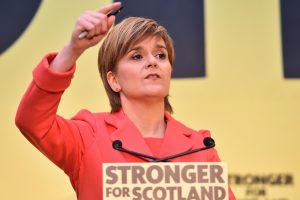 SNP leader Nicola Sturgeon launches the Scottish National Party manifesto at the Edinburgh International Climbing Arena, EICA Ratho, on April 20, 2015 in Edinburgh, Scotland. Although Labour have rejected a coalition with the SNP, Sturgeon is expected to unveil policies that could lead to a power-sharing deal.