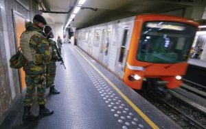 Belgian soldiers patrol in a subway station in Brussels, Belgium, in this November 25, 2015 file photo.   REUTERS/Yves Herman/Files